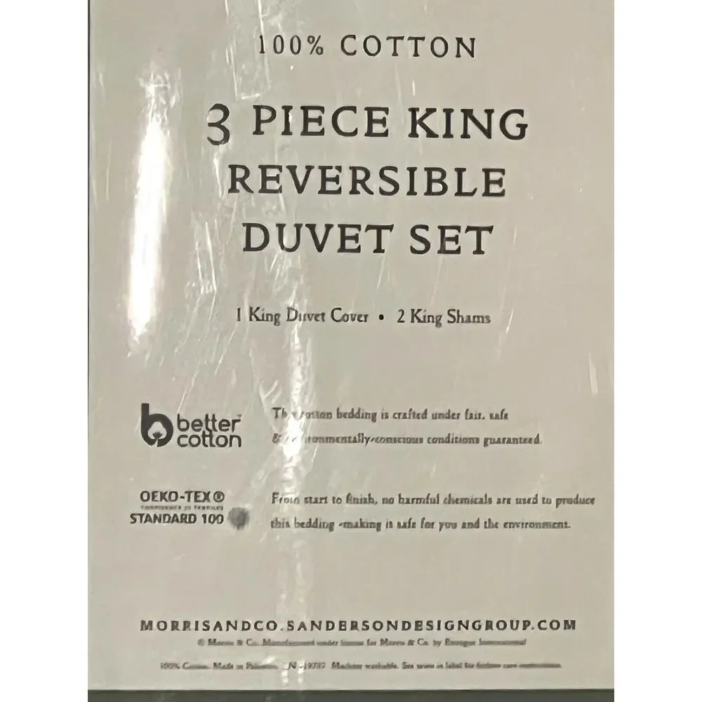William MORRIS & CO. KING Duvet Cover Set Blue White Reversible COTTON